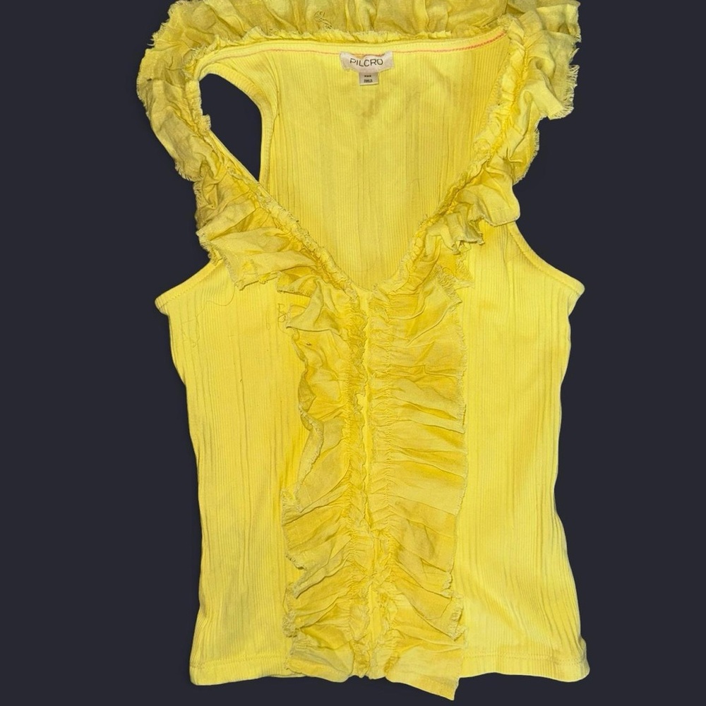 Anthropologie Yellow Ruffled Tank Top